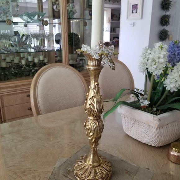 Fancy Candlestick in Golden Champagne Faux Finish. - Picture 2 of 8
